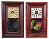 Clocks- 5 (Five) Ogee Clocks: three 30 hour, spring driven, time and strike miniature ogee mantel clocks, one with alarm, in rosewood veneer cases, two by Ansonia Brass Co., Ansonia, Conn., c1860 and one by Seth Thomas. Two 30 hour, weight driven, time and strike ogee clocks, one with alarm, in rosewood veneer cases, by George Marsh, Winchester, CT c1850 and Smith & Goodrich, Bristol, Conn., c1850.