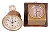 Clocks- 2 (Two) Chelsea Dash Clocks: (1) Chelsea Clock Co., Boston for Bigelow, Kennard, & Co., Boston, "Special Auto" car clock, 8 day, time only, spring-driven balance wheel movement with 2.75in silvered dial in a brass case which in turn is held within a brass dash-mounted case. Serial number 14117, c1906; (2) Chelsea Clock Co., Boston for Steward & Clark Mfg. Co., Chicago, 8 day, time only, spring-driven brass movement with a 3.5in silvered dial in a brass tub for mounting in a vehicle or instrument panel. Serial number 42828, c1909.