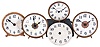 Clocks- 4 (Four) illuminated milk glass clocks, 30 hour, time only clocks, spring-driven balance wheel movements with 5 inch dials. One by the American Waltham Watch Co. comes in a velvet lined case. Of the other three, two are complete. An additional, unbroken dial is included in the lot.