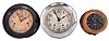 Clocks- 3 (Three) Marine: (1) Seth Thomas, Thomaston, Conn., "Ship's Lever" wardroom timepiece, 8 day, time only, twin spring, balance wheel movement with subsidiary seconds in a black phenolic case with hinged bezel; (2) Seth Thomas, Thomaston, Conn., "Ship's Bell No. 6", 8 day. time and ship's bells, spring-driven balance wheel movement in a nickel plated case with silvered dial; (3) Roth Bros., New York, marine timepiece, 8 day, time only, spring-driven movement, possibly Waltham, in a heavy brass case with screw on bezel.