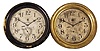 Clocks- 2 (Two) Seth Thomas Ship's Lever: Seth Thomas Clock Co., Thomaston, Conn., "Ship's Lever No. 8", 8 day, time only, spring-driven, balance wheel movements in brass cases with hinged bezels, one painted black, 8.5 inch silvered dials with subsidiary seconds.
