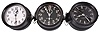 Clocks- 7 (Seven) Deck Clocks: M. Low, New York, "Mark I- Deck Clocks" and others, 8 day, time only, spring-driven balance wheel movement in black phenolic cases and one in nickel plated metal case, 6.5 inch black and white dials with subsidiary seconds, many with rear mounting plates.