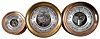 Barometers- 3 (Three) Marine Barometers: two signed by Chelsea Clock Co., Boston, Mass., holosteric barometers in brass cases with silvered dials and alcohol thermometers.