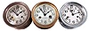 Clocks- 3 (Three) Seth Thomas Marine: Seth Thomas Clock Co., Thomaston, Conn., "Merrimac" marine clock, 30 hour, time and ship's strike, spring-driven simple balance movements in brass and nickel plated cases, 6 inch silvered dials with subsidiary seconds.