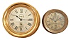 Clocks- 2 (Two) Seth Thomas Marine Clocks: Seth Thomas Clock Co., Thomaston, Conn., ship's lever marine clocks, 8 day, time only, spring-driven jeweled movements in brass cases, one with screw on bezel and one with a hinged bezel, 4 and 5 inch silvered dials with subsidiary seconds, both inscribed with "U.S. Shipping Board" below the center arbor, and both with blued steel spade hands.