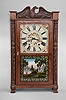 Eli Terry, Jr., Terrysville, Conn., 30 hour, time and strike weight wood movement carved column and eagle splat shelf clock.