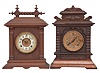 Clocks- 4 (Four) cabinet clocks, 8 day, time and strike spring driven movements in oak cases: (1) Ansonsia Clock Co., "Sussex", c1894; (2) Ansonsia Clock Co., "Syria", c1894; (3) E.N. Welch, "No. 64, Cabinet K", c1900; (4) E. Ingraham, "Kitchenette Assortment, No. 3", c1927.