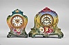 Clocks- 2 (Two) Ansonia Clock Co., New York, 8 day, time and strike, spring driven movements: (1) "La Plaine" with a polychrome porcelain Royal Bonn case, c1904; (2) "La Layon" with visible escapement in polychrome Royal Bonn case, c1904.