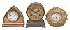 Clocks- 3 (Three): Ansonia Clock Co., NY, "Canterbury" mantel clock, 8 day, time and strike, spring driven movement in a brass case, c1917; (2) Seth Thomas Clock Co., "Elect" mantel clock, 8 day, time and strike, spring driven movement in a metal case, c1909; (3) Waterbury Clock Co., "General", 30 hour, time only, spring driven balance wheel movement with a cast brass case, c1888.