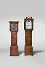 Tall Clocks- 2 (Two) English & Scottish: (1) Thomas Lister, Halifax, Yorkshire, 30 hour, time and strike, weight driven movement in an oak case with flat top and square brass dial with moon phase and calendar, c. 1780; (2) 8 day, time and strike weight driven movement in an oak case with broken arch top and three brass finials, painted metal dial and unique hands, hour hand signed Thonas Blackwood, Bridgend, Perth, Scotland, c. 1810.