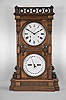 Seth Thomas Clock Co., Thomaston, Conn., "Parlor Calendar No. 10 Variant" shelf clock with a weight driven 8 day time and strike lyre movement and a R. T. Andrews patented perpetual calendar mechanism in a walnut case with burl accents.