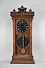 Ithaca Calendar Clock Co., Ithaca, NY, "No. 6 1/2 Belgrade" shelf clock with E. N. Welch spring driven 8 day time and strike movement with a perpetual calendar mechanism in an ash case.