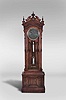 Seth Thomas Clock Co., Thomaston, Conn, "Regulator No. 15", standing jeweler's regulator, 8 day, time only, nickel plated weight driven movement, mercury pendulum with thumbprint glass jar in walnut case with burl walnut highlights and hinged storage in base with silvered dial and center sweep seconds hand