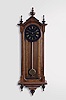 E. Howard & Co., Boston, Mass., "No. 59-8 Regulator" wall clock, 8 day, time only, weight driven movement in a mahogany case with maple backboard and a black painted iron dial with gold numerals and hands