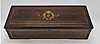 Switzerland, music box, 8 tunes playing with a 13 inch cylinder on a one piece comb having 92 teeth in a hardwood case with inlay on the sides and front, the top marquetry with floral motif, original tune card mounted inside the lid listing airs