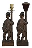 Whistlers- 2 (Two): Karl Griesbaum, Triberg, Germany, carved "Hobo" or "Drunkard" whistling figures, spring driven brass movements driving bellows with cam-controlled whistle and head-turning animation enclosed in hand carved figures depicting inebriated men in bowler hats leaning on lamp posts.
