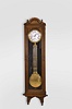 Hanging Jeweler's Regulator, 8 day, time only, weight driven Swiss pinwheel movement with a gridiron lyre pendulum in a custom made Victorian inlaid mahogany case with white enamel dial and center sweep seconds