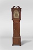 English Tall Clock DIal and Case Only- inlaid mahogany case on straight bracket feet with unsigned brass dial now fitted with quartz movement