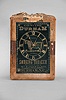 Ansonia Clock Co., New York, for Bull Durham Tobacco, advertising clock, 30 hour, spring driven balance wheel movement in a wood case wrapped in cloth to resemble a bail of tobacco, black steel dial with advertising in gold print reading in part "Genuine Durham Tobacco / Durham, N.C.", gold colored spade hands.