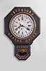 Advertising wall clock, 8 day time and simple calendar, spring driven movement in a cutomized case with advertising for "EAVENSONS NAPTHA-BORAX" with "NO ROSIN NO CHEMICALS" applied around bottom door