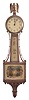 Clocks- 4 (Four) Banjo: (1) Unknown, banjo clock, 8 day, time only, weight driven movement in a bench-made mahogany case, c1907; (2) Sessions Clock Co., "Halifax" banjo, 8 day, time and strike, spring driven movement in a mahogany finish case, c1930; (3) Sessions Clock Co., "Seymour" banjo clock, 8 day, time only, spring driven movement with lever escapement, c1933; (4) Waltham Clock Co., "Willard, No. 1550" miniature banjo, 8 day, time only, spring driven balance wheel movement with glasses showing The Constitution and Guerriere, c1930.