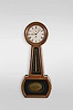 Belding D. Bingham, Nashua, NH "Banjo No. 1" type wall clock, 8 day, time only, brass weight driven movement in a mahogany case with reverse painted throat and lower tablets and painted metal dial, signed "WILLARD'S PATENT "