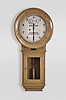 Warren Telechron Co., Ashland, Mass., "Warren B. Master Clock", (No. 127 Frequency Clock) in an oak case with silvered dial, 110v motor combined with quality spring movement. Spring movement moves the center hand backwards; electric movement moves it forward, serial #1036