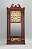 Ives & Lewis, Bristol Conn., 30 hour, time and strike weight seat board wood roller pinion movement reeded pilaster and scroll top shelf clock.