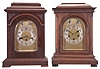 Clocks- 2 (Two): (1) German, 8 day, time, strike and Westminster chime spring brass movement mantel clock. c1910 (2) Junghans, 8 day, time, strike and Westminster chime spring brass movement mantel clock. c1900.