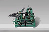 Max Han, Thurmuhrenfabrik Zickau Sachsen, German tower clock, time and strike, weight driven movement with anchor escapement in a green painted cast iron frame with maker's signature and switch for electrically winding weights, Patent No. 88581