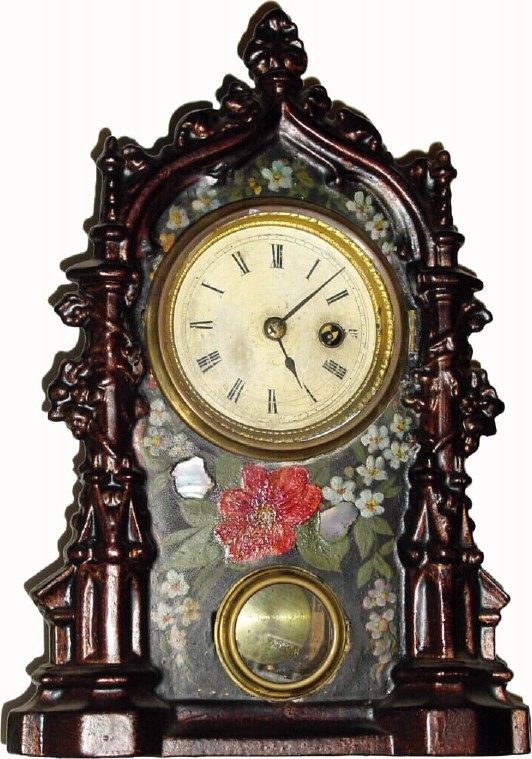C.1855, American Clock Co., 30-hour bronze finish iron front shelf clock — Antique Clocks Price Guide
