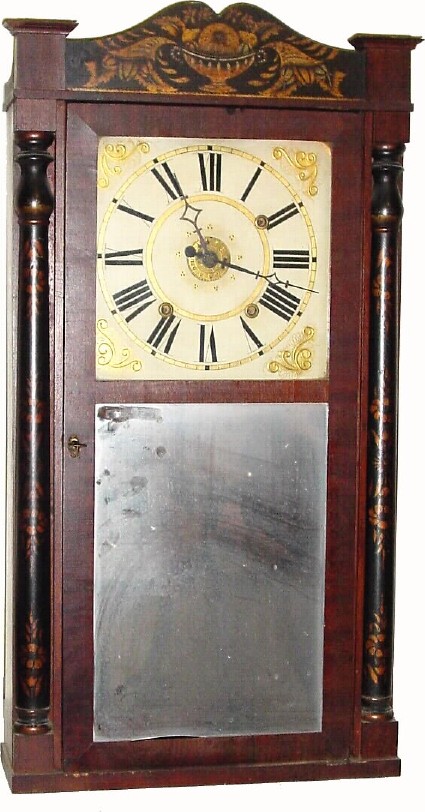 C.1840, Boardman and Wells, Bristol, Conn., 30-hour with alarm wood movement half column and splat shelf clock. — Antique Clocks Price Guide