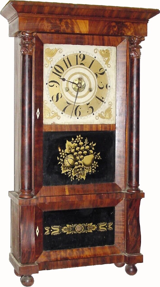 C.1845, Forestville Mfg. Co., Bristol, Conn., 8-day weight, Column and Cornice shelf clock. — Antique Clocks Price Guide