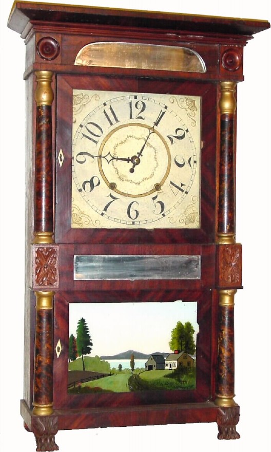 C.1838, Jerome and Darrow, Bristol, Conn., 30-hour wooden movement double decker shelf clock, — Antique Clocks Price Guide