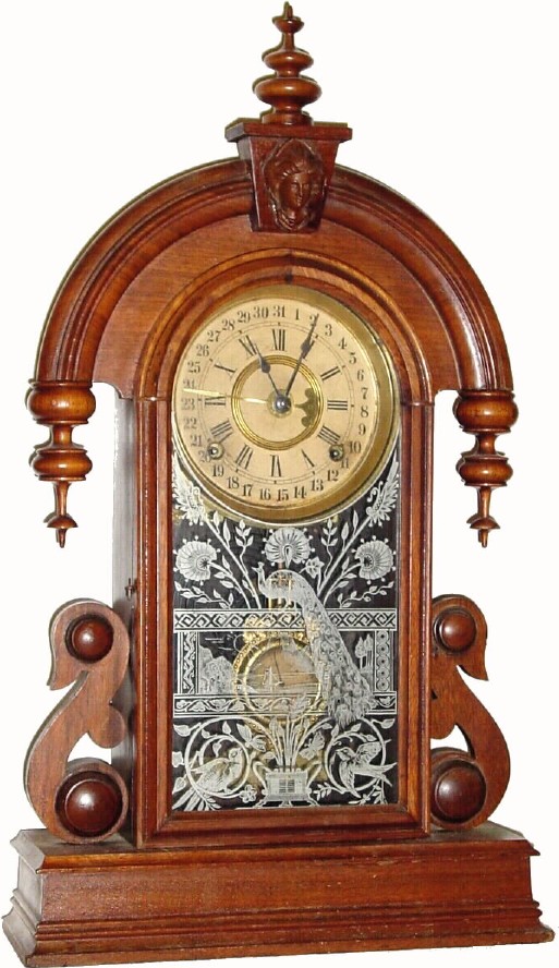 C.1880, Ansonia Clock Co., "Parisian" 8-day time/strike/calendar walnut shelf clock — Antique Clocks Price Guide