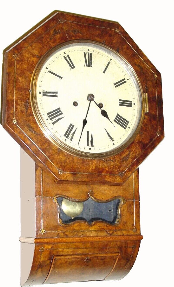 C.1870, German for the English market 30-hour time/strike wood plate drop dial. — Antique Clocks Price Guide