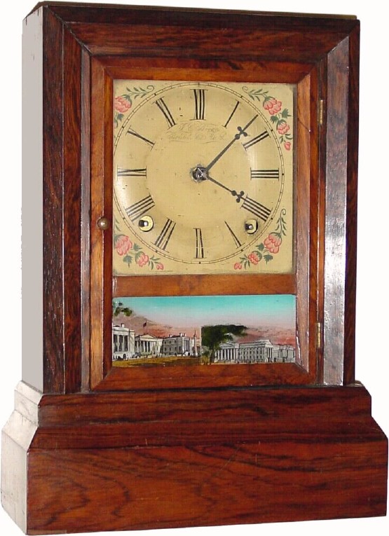 C.1855, J. C. Brown, Bristol, Conn, 8-day time/strike rosewood cottage clock, — Antique Clocks Price Guide