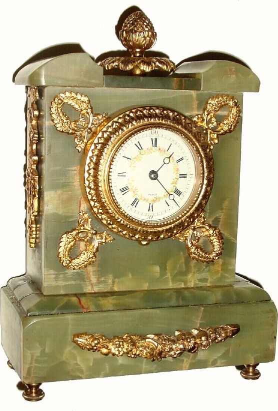 C.1900, French, for Maple and Co., Ltd., a green onyx and ormolu boudoir clock. — Antique Clocks Price Guide