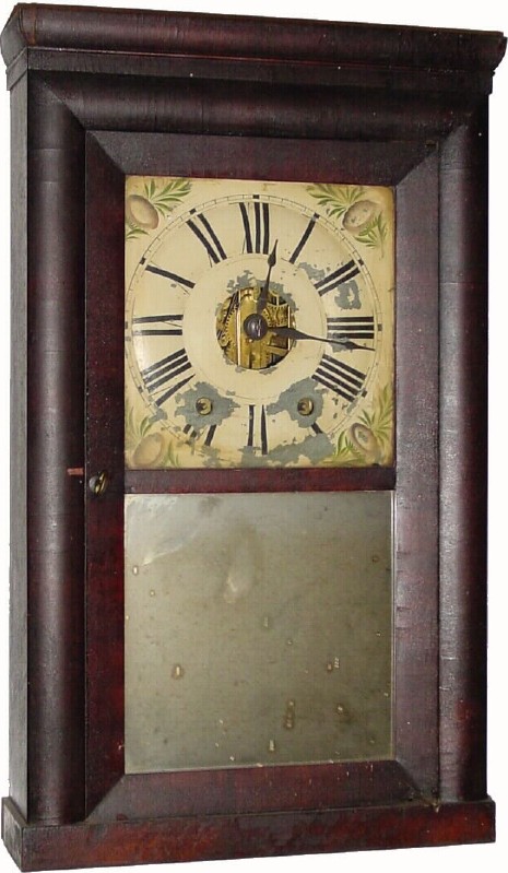 C.1842, Daniel Pratt, Jr., Reading, Mass, 30-hour time/strike iron backplate cornice top shelf clock, probably by Brewster. — Antique Clocks Price Guide