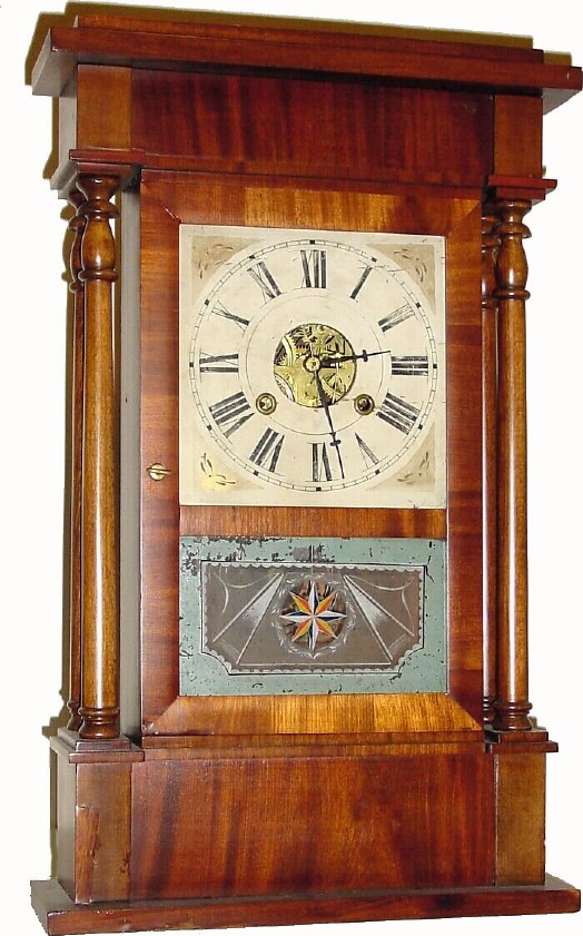 C.1855, Wm. S. Johnson, 16 Courtlandt St, New York, 4-Column Mahogany shelf clock, — Antique Clocks Price Guide