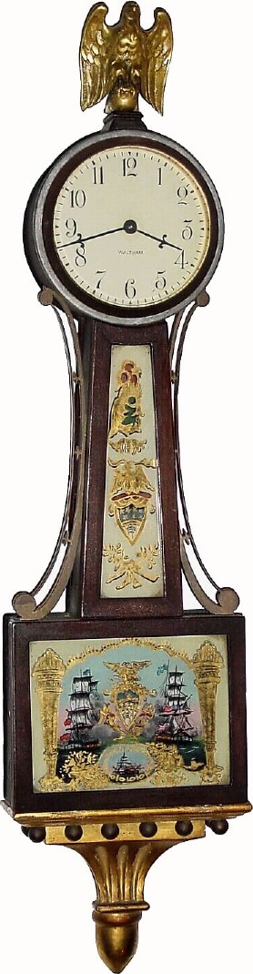 C.1928, Waltham Clock Co., Waltham, Mass., "No. 1550" 8-day miniature banjo, in generally good condition. — Antique Clocks Price Guide