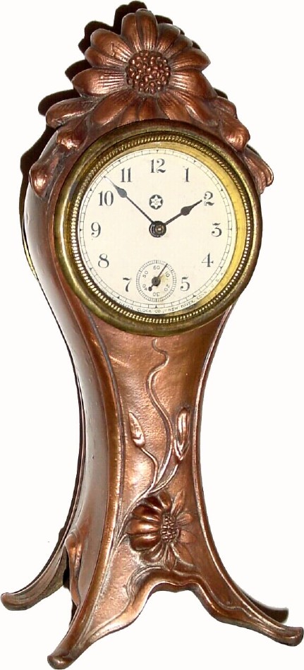 C.1910, New Haven Clock Co., New Haven, CT, 30-hour backwind spelter case novelty timepiece. — Antique Clocks Price Guide