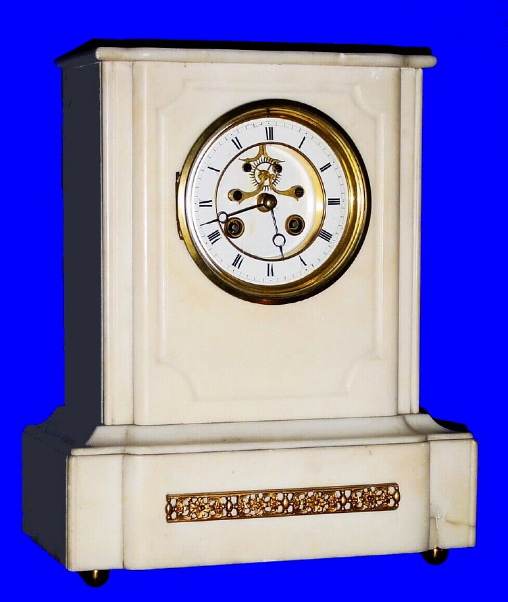 C.1880, French 8-day time/strike white marble mantel clock. — Antique Clocks Price Guide