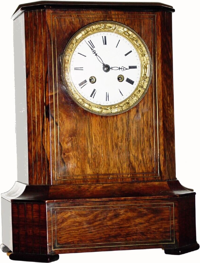 C.1850, E. Pilfort, Paris, French 8-day time/strike rosewood veneer with brass inlay mantel clock. — Antique Clocks Price Guide