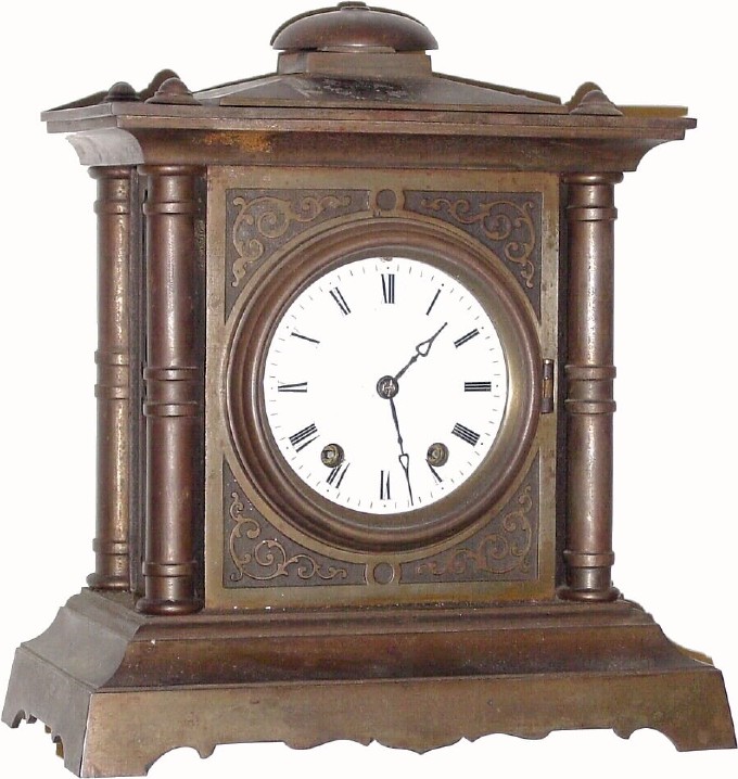 C.1890, Seth Thomas Sons and Co., "Tucker Bronze" 8-day time/strike bronzed iron mantel clock, — Antique Clocks Price Guide