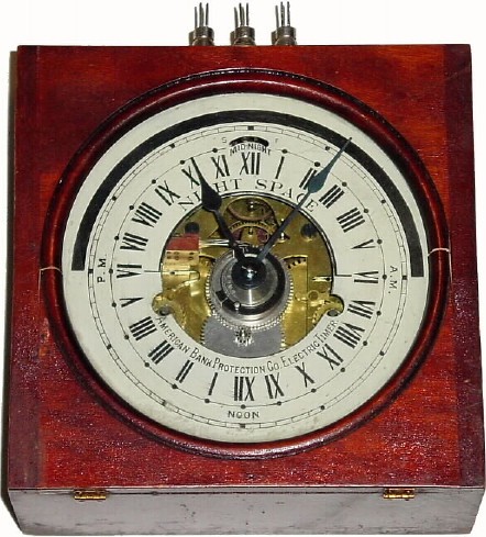 C.1910, American Bank Protection Co., Minneapolis, Minn, electric bank timer, model No.22-3601, in excellent original condition. — Antique Clocks Price Guide