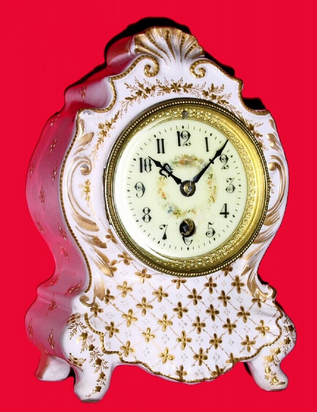 C.1905, French. 8-day china case timepiece. — Antique Clocks Price Guide