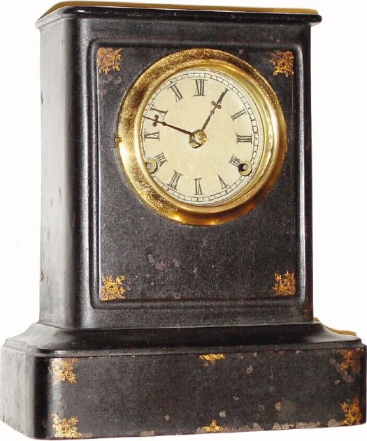 C.1865, Bradley and Hubbard, Meriden, Conn., 30-hour time/strike iron case mantel clock, in generally fair to good condition. — Antique Clocks Price Guide
