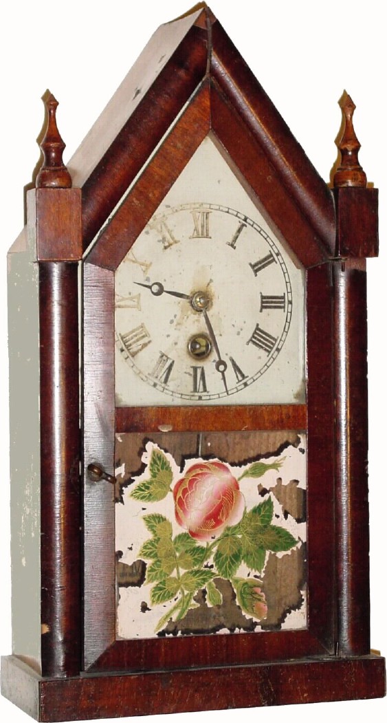 C.1870, E.N. Welch Manufacturing Co., 30-hour rosewood miniature steeple timepiece. — Antique Clocks Price Guide