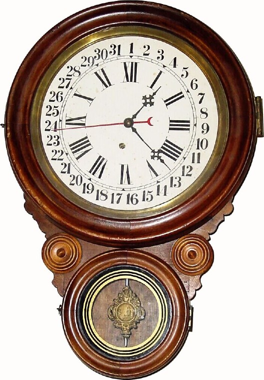 C.1909, Ingraham Clock Co., "Standard" 8-day calendar timepiece, as-found with restorations. — Antique Clocks Price Guide